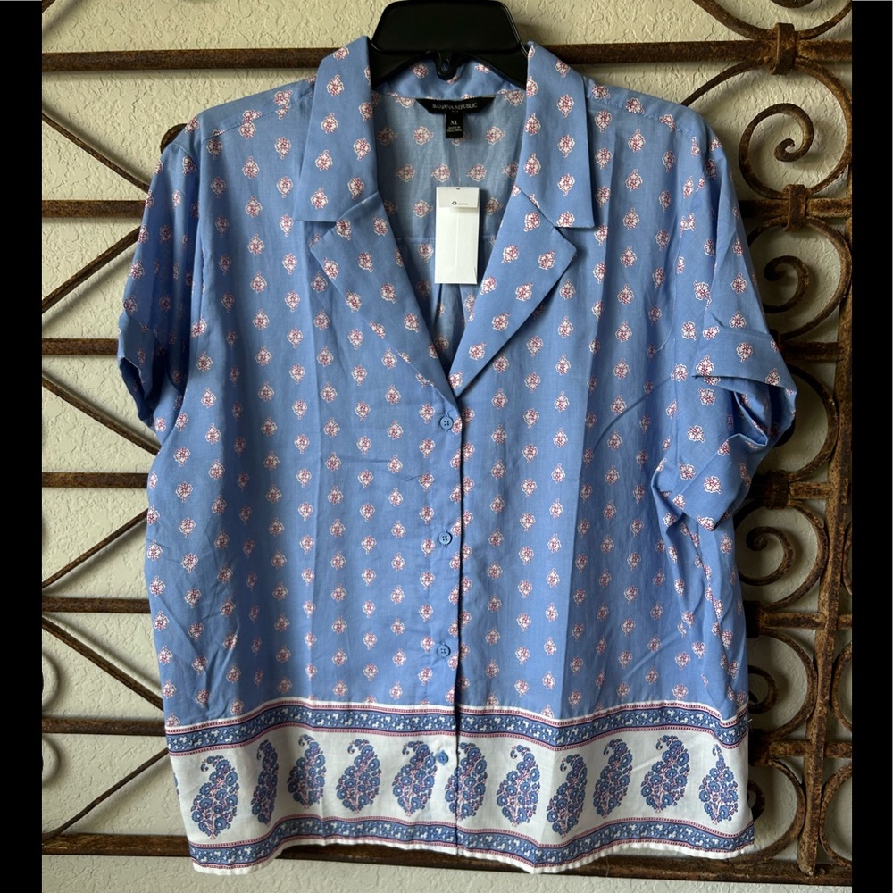 Banana Republic Factory Cotton Short Sleeve Button Front Top